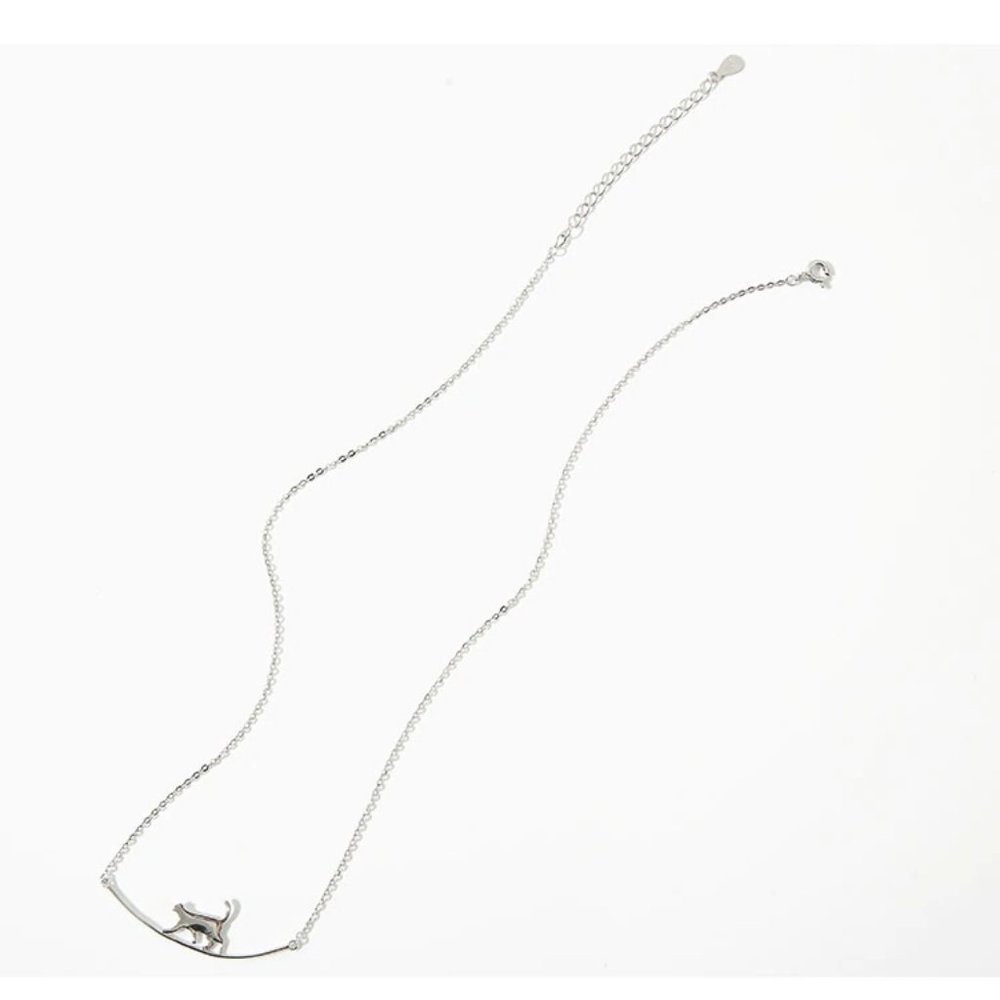 *NEW 925 Sterling Silver Cute Cat Bar Necklace - Picture 8 of 11